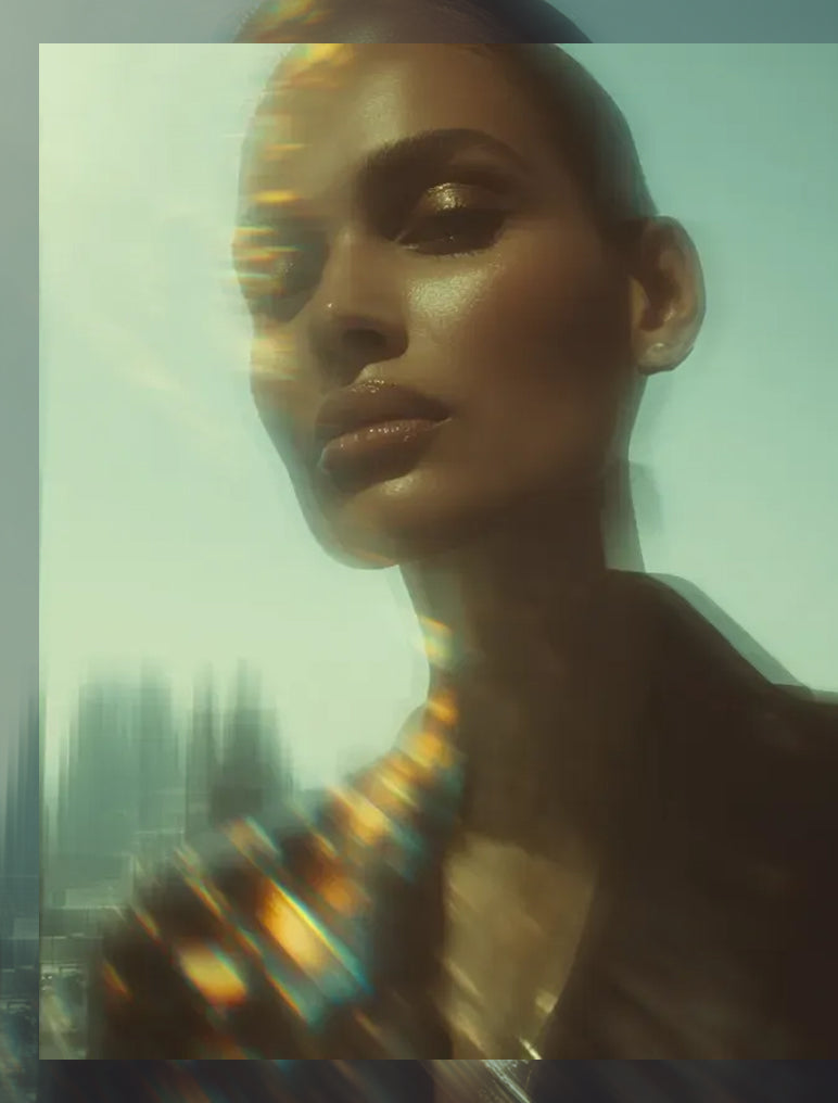 Model wearing jewelry in Dubai skyline