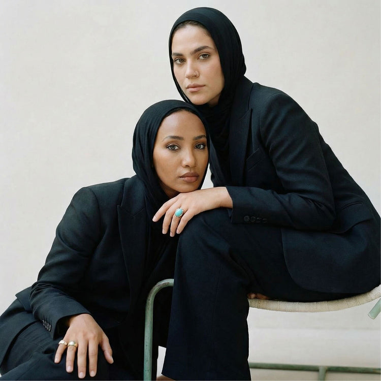 Model wearing jewelry in Dubai skyline