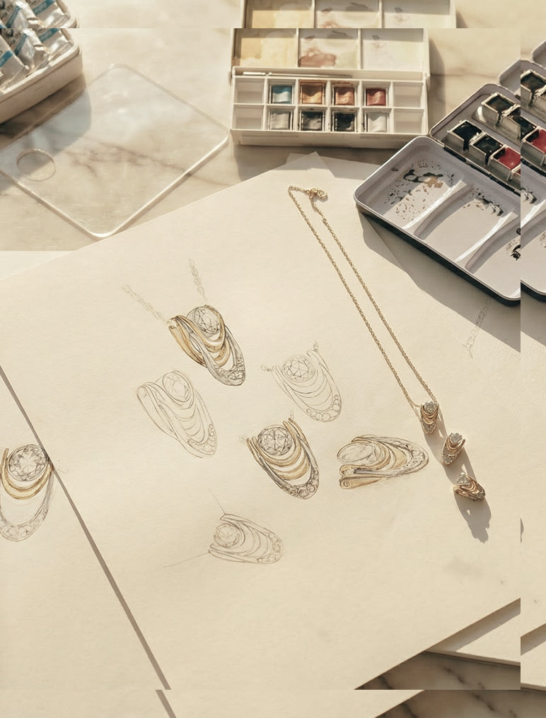 Model wearing jewelry in Dubai skyline