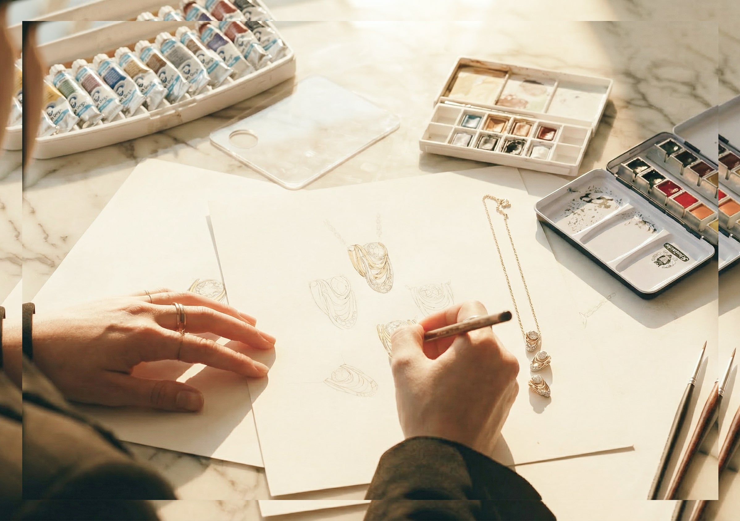 Model wearing jewelry in Dubai skyline