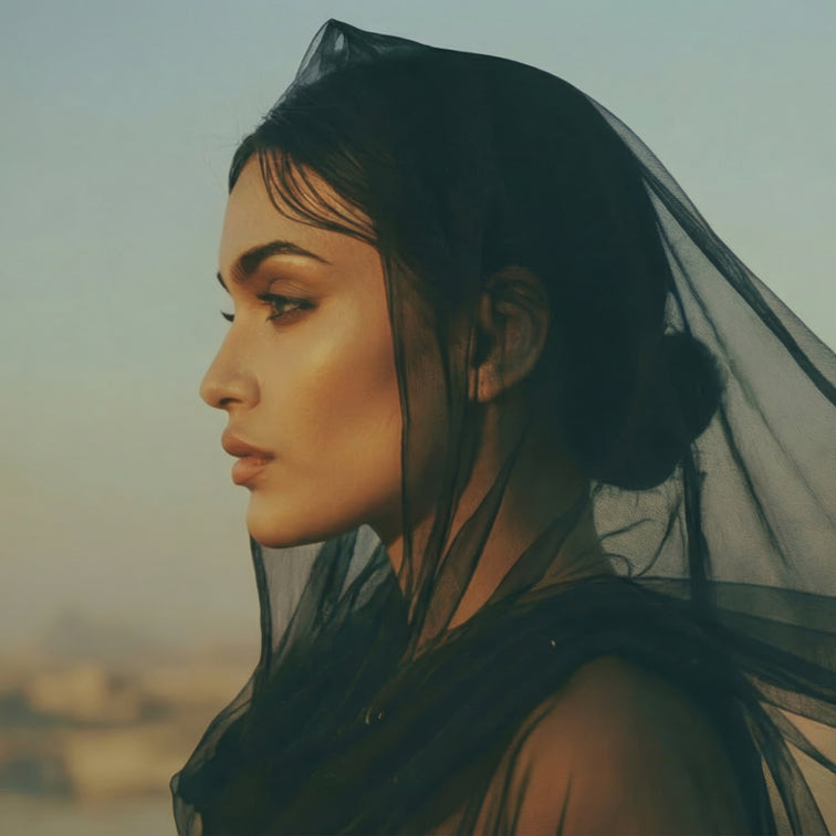 Model wearing jewelry in Dubai skyline