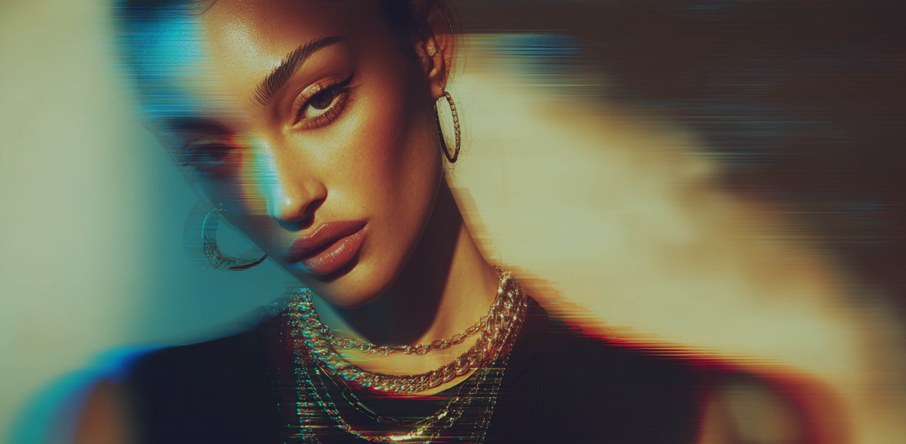 Model wearing jewelry in Dubai skyline